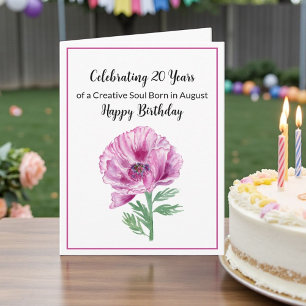 Alles Gute zum 20. August-Geburtstag Purple Poppy Karte