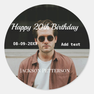 Alles Gute zum 20. Geburtstag einfaches Foto hinzu Runder Aufkleber