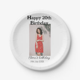 Alles Gute zum 20. Geburtstag Foto modern, schlich Pappteller