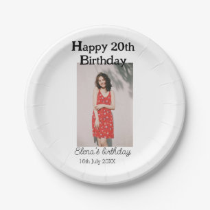 Alles Gute zum 20. Geburtstag Foto modern, schlich Pappteller