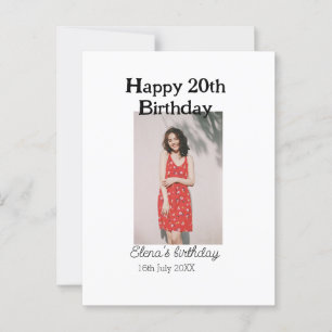 Alles Gute zum 20. Geburtstag Foto modern, schlich Postkarte