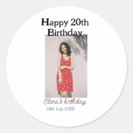 Alles Gute zum 20. Geburtstag Foto modern, schlich Runder Aufkleber