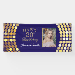 Alles Gute zum 20. Geburtstag! Navy Blue Gold Foto Banner