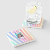 Alles Gute zum 20. Geburtstag Regenbogen rustikale Steinuntersetzer (Seitenansicht)