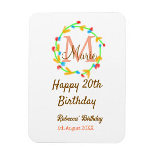 Alles Gute zum 20. Geburtstag roter Namensmonogram Magnet