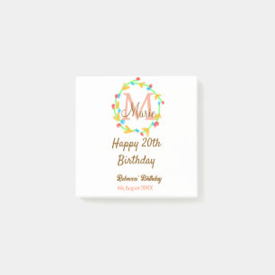 Alles Gute zum 20. Geburtstag roter Namensmonogram Post-it Klebezettel