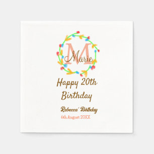 Alles Gute zum 20. Geburtstag roter Namensmonogram Serviette