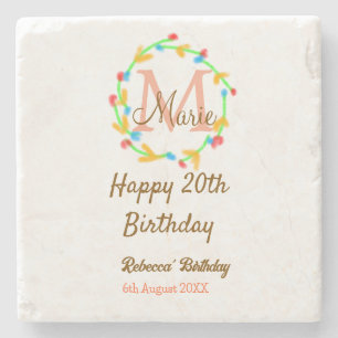 Alles Gute zum 20. Geburtstag roter Namensmonogram Steinuntersetzer