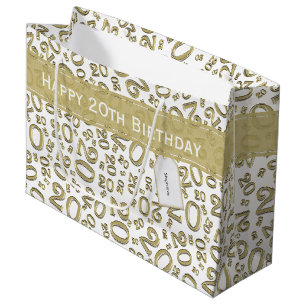 Alles Gute zum 20. Geburtstag Zahlenmuster Gold/We Große Geschenktüte