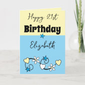 Alles Gute zum 21. Geburtstag, blau gelb Karte (Vorderseite)