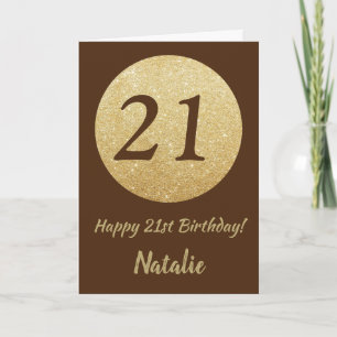 Alles Gute zum 21. Geburtstag Braun und Gold Glitt Karte