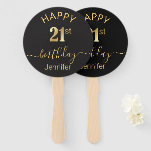 Alles Gute zum 21. Geburtstag goldene schwarze min Fächer