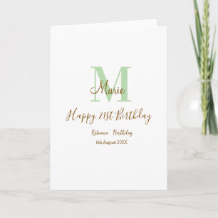 Alles Gute zum 21. Geburtstag grün Name Monogramm  Karte