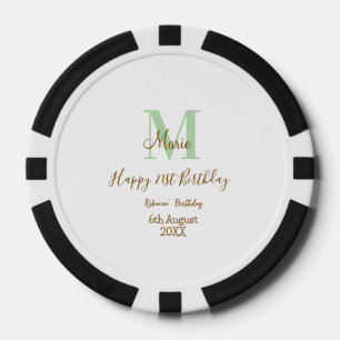 Alles Gute zum 21. Geburtstag grün Name Monogramm Pokerchips