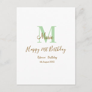 Alles Gute zum 21. Geburtstag grün Name Monogramm Postkarte