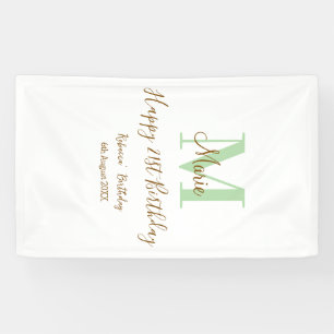 Alles Gute zum 21. Geburtstag grüner Name Monogram Banner