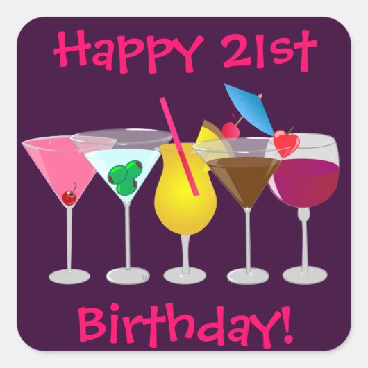 Alles Gute zum 21. Geburtstag Party Drinks Sticker (Vorderseite)