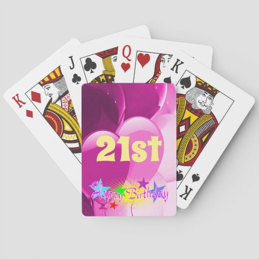 Alles Gute zum 21. Geburtstag Pink Balloons Spielkarten (Rückseite)