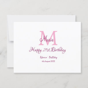 Alles Gute zum 21. Geburtstag pinker Name Monogram Postkarte