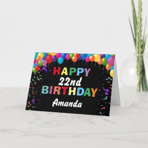 Alles Gute zum 22. Geburtstag Bunte Ballons Schwar Karte