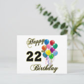 Alles Gute zum 22. Geburtstag mit Balloons Postkarte (Stehend Vorderseite)