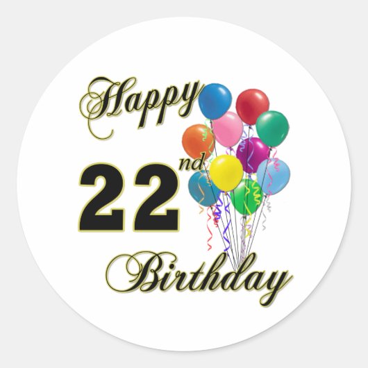 Alles Gute zum 22. Geburtstag mit Balloons Runder Aufkleber (Vorderseite)