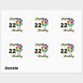 Alles Gute zum 22. Geburtstag mit Balloons Runder Aufkleber (Blatt)
