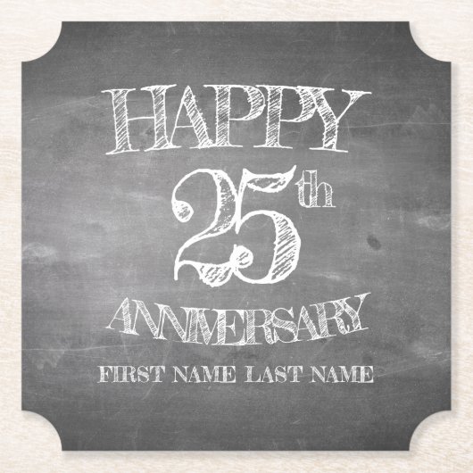 Alles Gute zum 25. Jubiläum auf Kreidebrett Untersetzer (Vorderseite)