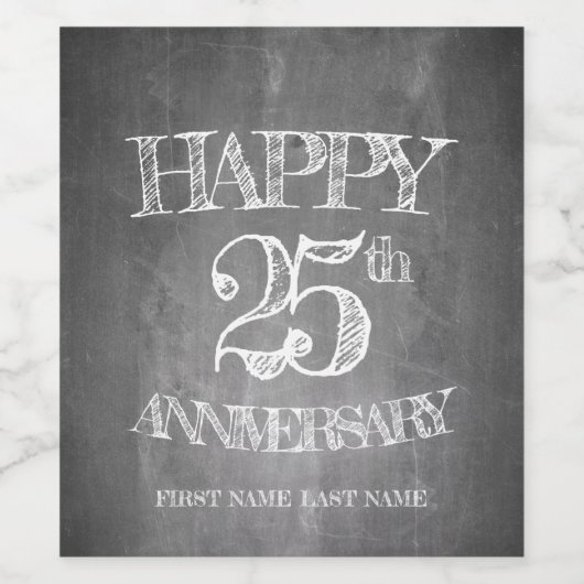 Alles Gute zum 25. Jubiläum auf Kreidebrett Weinetikett (Einzelnes Label)