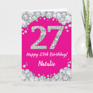 Alles Gute zum 27. Geburtstag Hot Pink und Silver  Karte