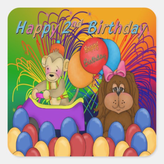 Alles Gute zum 2. Geburtstag Quadratischer Aufkleber (Vorderseite)