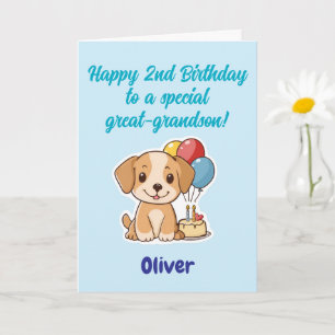 Alles Gute zum 2. Geburtstag Ur-Enkel, Welpe, Kar Karte