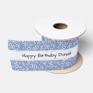 Alles Gute zum 30. Geburtstag Blau/Weiss Zahlenmus Satinband