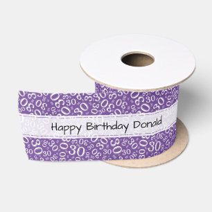 Alles Gute zum 30. Geburtstag, lila/weißes Zahlenm Satinband