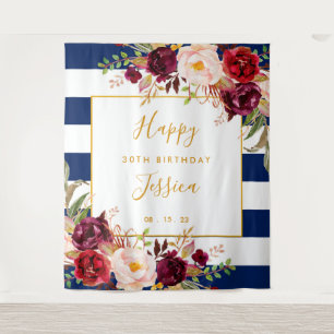 Alles Gute zum 30. Geburtstag, Navy Blue White Wandteppich
