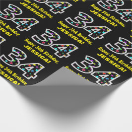 Alles Gute zum 34. Geburtstag, Fun Colorful Stars  Geschenkpapier