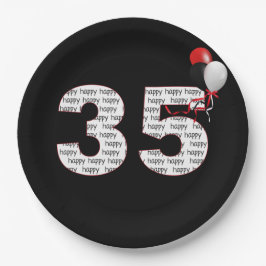 Alles Gute zum 35. Geburtstag auf der schwarzen Pa Pappteller