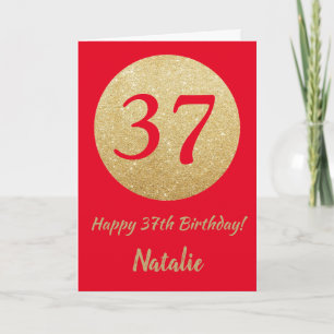 Alles Gute zum 37. Geburtstag Rot und Gold Glitter Karte