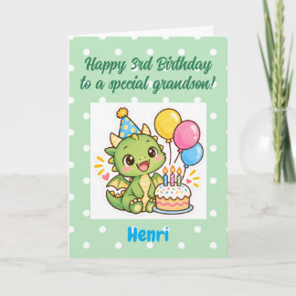 Alles Gute zum 3. Geburtstag Enkel, Drache, Karte
