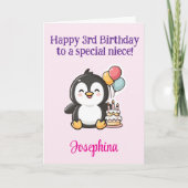Alles Gute zum 3. Geburtstag Nichte, Pinguin, Pers Karte (Vorderseite)