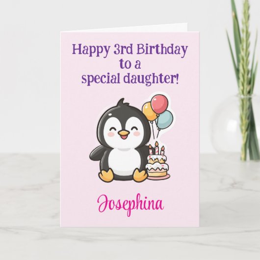 Alles Gute zum 3. Geburtstag Tochter, personalisie Karte (Vorderseite)