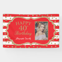 Alles Gute zum 40. Geburtstag Banner Red Gold Glit