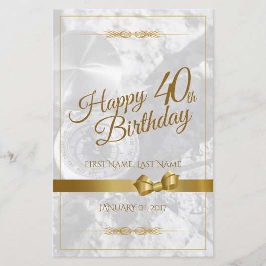 Alles Gute zum 40. Geburtstag mit goldenem Bogen (Vorderseite)