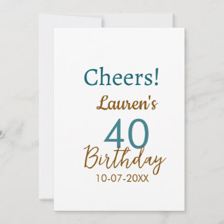 Alles Gute zum 40. Geburtstag Name Datum braun Tür Einladung
