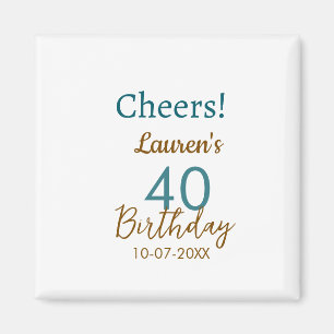 Alles Gute zum 40. Geburtstag Name Datum braun Tür Magnet