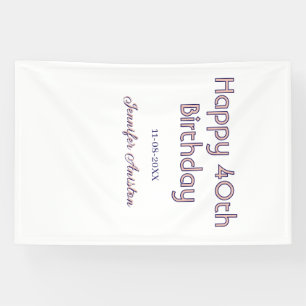 Alles Gute zum 40. Geburtstag Name Datum pink lila Banner