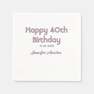 Alles Gute zum 40. Geburtstag Name Datum pink lila Serviette