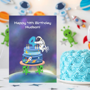 Alles Gute zum 4. Geburtstag Astronaut mit Kuchen Karte