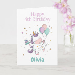 Alles Gute zum 4. Geburtstag, Einhorn, Personalisi Karte