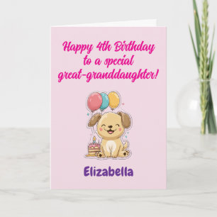 Alles Gute zum 4. Geburtstag Ur-Enkelin, Süßer Hun Karte